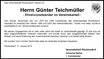 Traueranzeige von Günter Teichmüller von Pegnitz-Zeitung